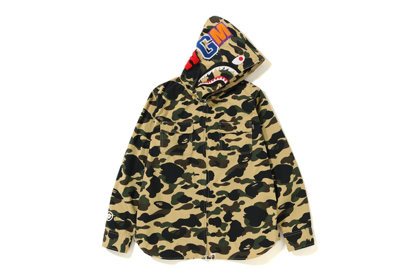 bape yellow camo shark hoodie