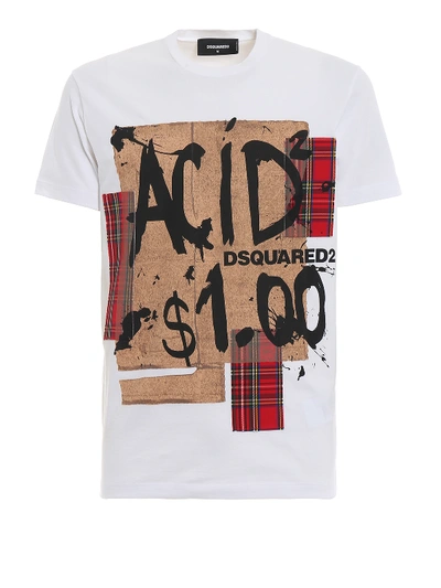 DSQUARED2 ACID AND TARTAN PATCH COTTON T-SHIRT