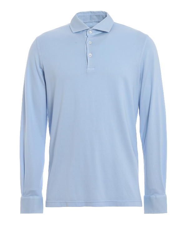 long sleeve light blue polo shirt