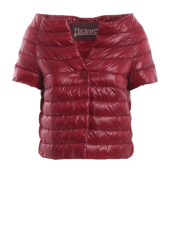 Shop Herno Cropped Short Sleeve Puffer Jacket In Dark Red