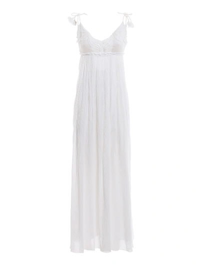 Dondup Pure Cotton Ruffle Empire Waist Maxi Dress In White