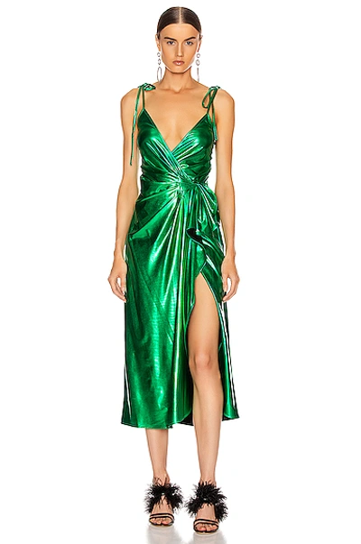 Attico Lame Wrap Dress In Emerald