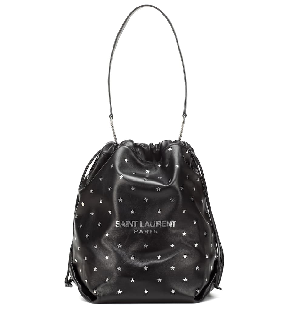 Shop Saint Laurent Teddy Leather Bucket Bag In Black