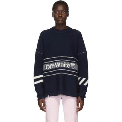 OFF-WHITE OFF-WHITE SSENSE EXCLUSIVE NAVY WOOL LOGO SWEATER