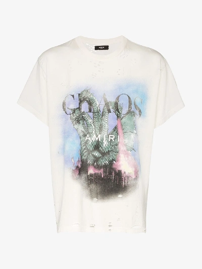 AMIRI AMIRI CHAOS LOGO PRINT DISTRESSED COTTON T-SHIRT