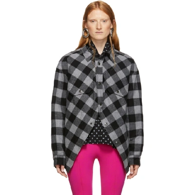 BALENCIAGA BALENCIAGA GREY AND BLACK CHECK FLANNEL SWING CANADIAN JACKET