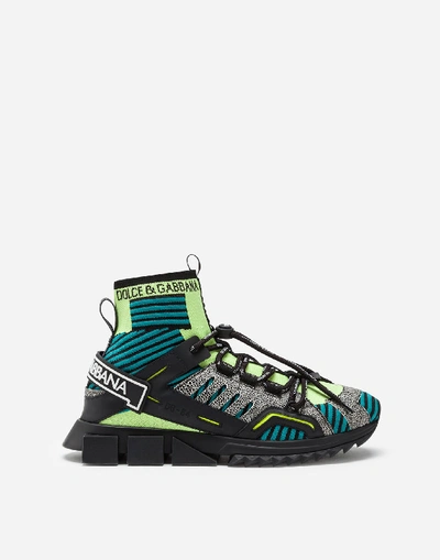 DOLCE & GABBANA SORRENTO HIGH-TOP TREKKING SNEAKERS IN MULTI-COLORED MIXED-MATERIAL