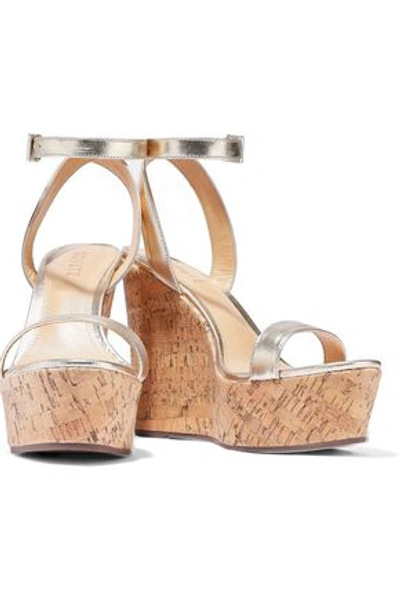 Shop Schutz Woman Eduarda Metallic Leather Wedge Sandals Gold