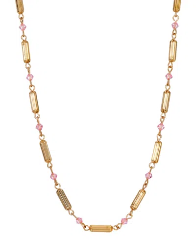2028 14K GOLD DIPPED GOLD TUBE BEAD CRYSTAL NECKLACE