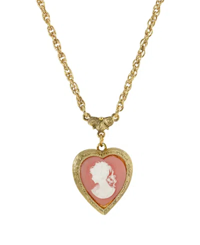 2028 GOLD-TONE HEART CAMEO LOCKET 16" ADJUSTABLE NECKLACE