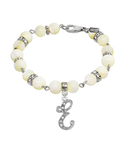 2028 SILVER TONE CULTURED MOTHER OF PEARL CRYSTAL INITIAL CLASP BRACELET