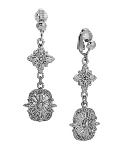 2028 SILVER-TONE DOUBLE DROP CLIP EARRINGS