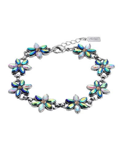 2028 SILVER-TONE FLOWER CRYSTAL AB BRACELET