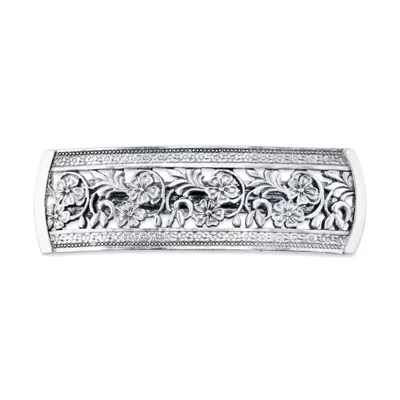 2028 SILVER-TONE FLOWERS BAR BARRETTE