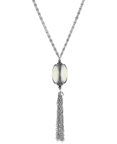 2028 SILVER-TONE MOP 3 SIDED SPINNER TASSEL NECKLACE