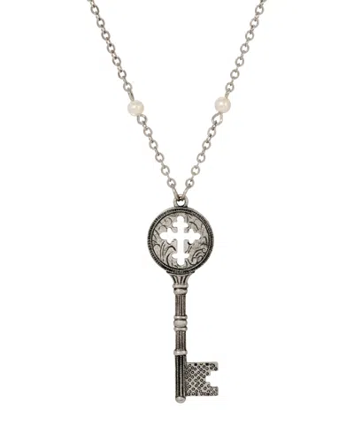 2028 SYMBOLS OF FAITH IMITATION PEARL KEY CROSS NECKLACE