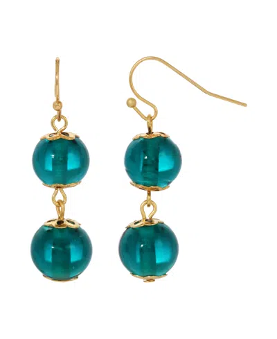 2028 WOMEN'S GOLD-TONE ROUND GREEN DROP EARRINGS