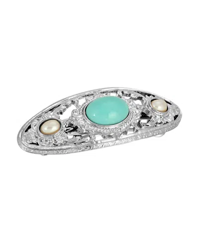 2028 WOMEN'S SILVER-TONE IMITATION PEARL STONE BARRETTE