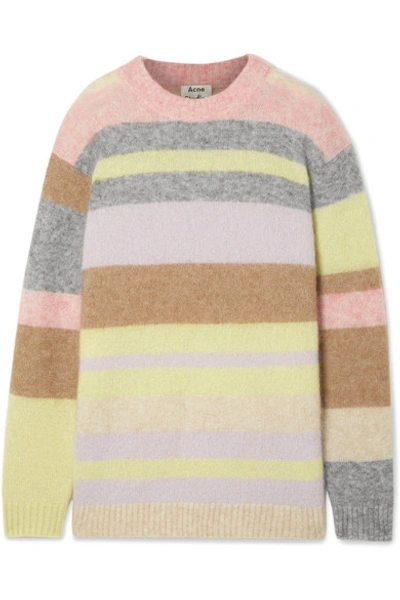ACNE STUDIOS Kalia Striped Distressed-Knit Sweater in Pink