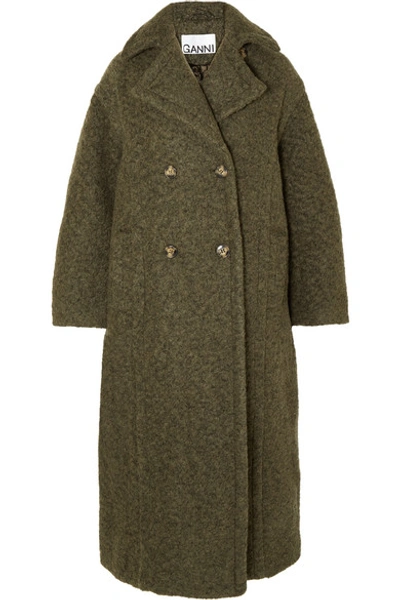Ganni Oversized Double-breasted Wool-blend Bouclé Coat In Army Green