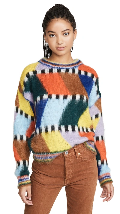 ESSENTIEL ANTWERP TAHINI INTARSIA FLUFFY SWEATER