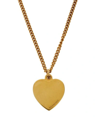 BALENCIAGA PRECIOUS HEART BRASS LOGO PENDANT NECKLACE