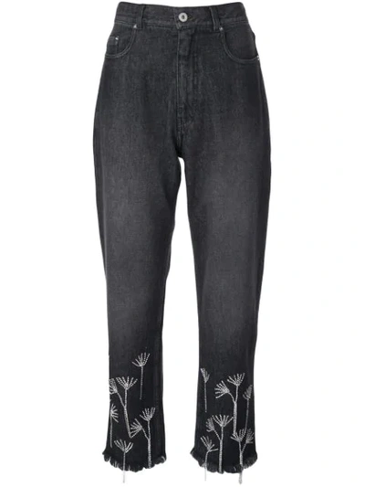 Shop Beau Souci Crystal Embellished Cropped Jeans In Wash Blk