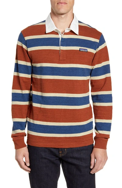 Patagonia Rugby Stripe Polo Shirt In Rugby Sisu Brown - Main Image