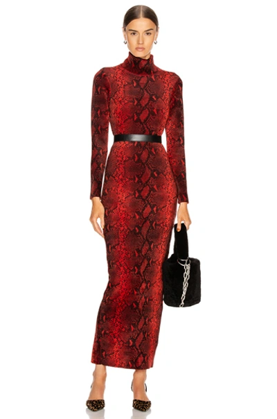 ALEXANDER WANG ALEXANDER WANG TURTLENECK DRESS IN ANIMAL PRINT,RED