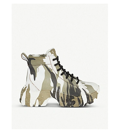 MIU MIU CAMOUFLAGE-PRINT CRACKLED-LEATHER BOOTS