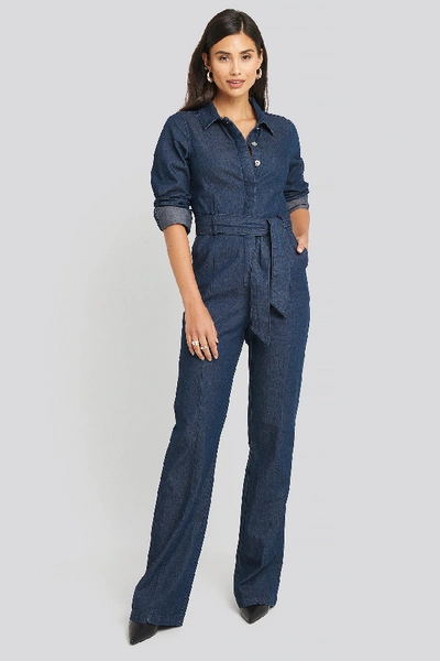 Shop Afj X Na kd Denim Jumpsuit Blue In Blue Wash