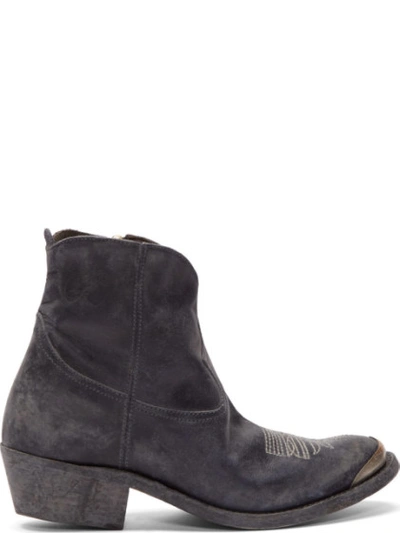 GOLDEN GOOSE Dark Blue Distressed Leather Young Boots