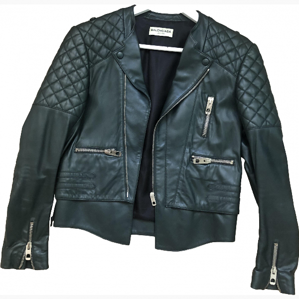 Pre-owned Balenciaga Leather Jacket In Green