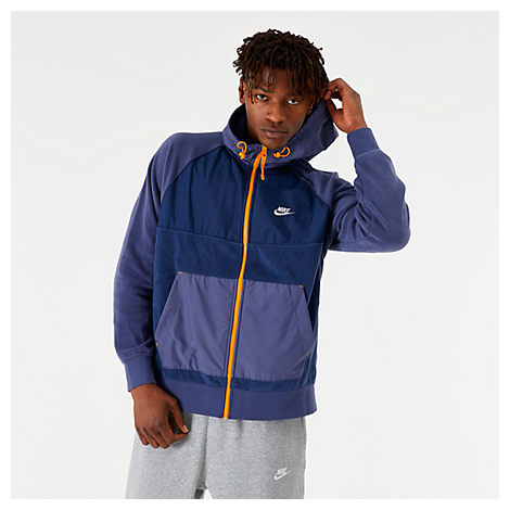 nike winter logo full zip fleece hoodie blue