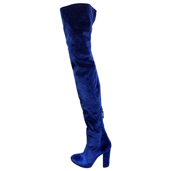 aquazzura blue velvet boots