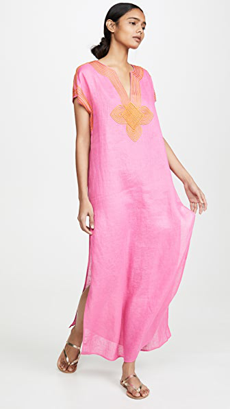 Shop Tory Burch Solid Long Caftan In Fire Pink