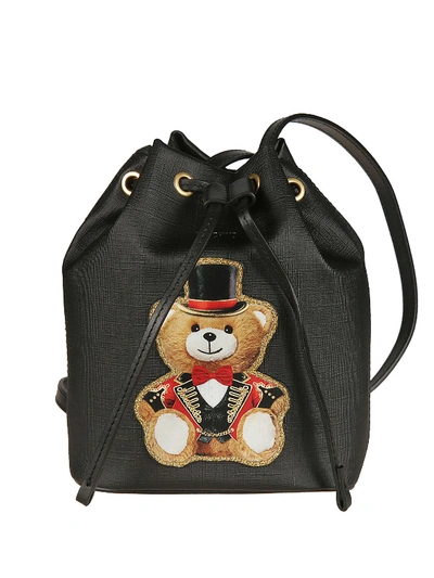 Shop Moschino Teddy Bear Circus Leather Effect Bucket Bag In Black