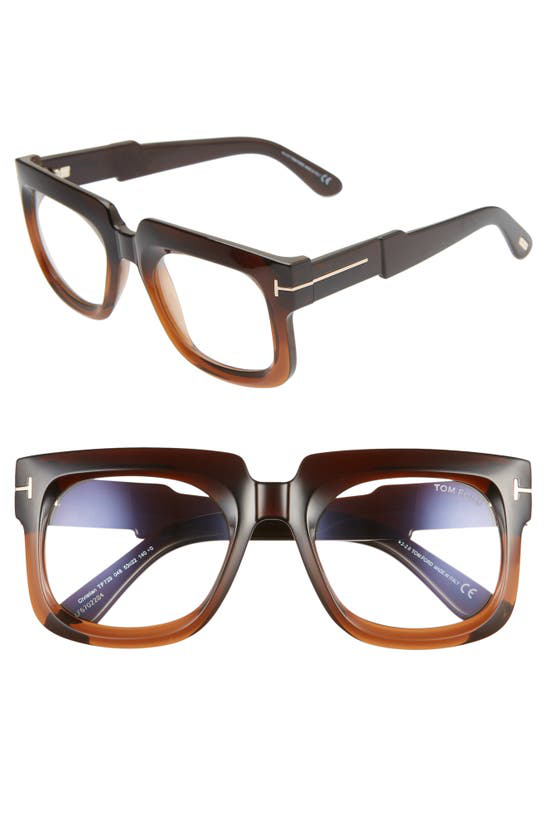 Shop Tom Ford Christian 53mm Square Sunglasses In Shiny Dark Brown/ Brown