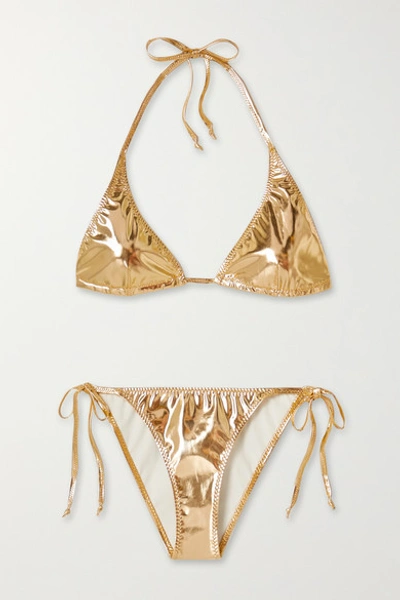 Lisa Marie Fernandez Net Sustain Pamela Metallic Stretch-pvc Bikini In Gold