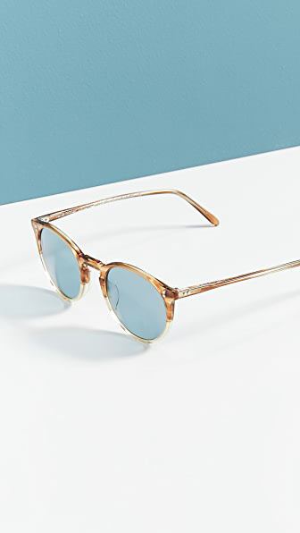 Shop Oliver Peoples O'malley Sunglasses In Honey Teal Polar