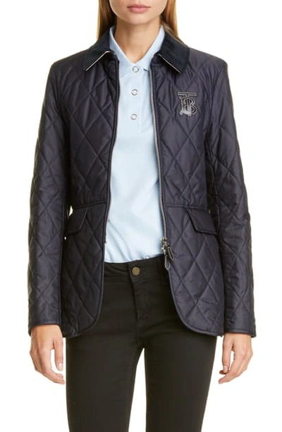 Shop Burberry Ongar Monogram Motif Quilted Coat In Navy