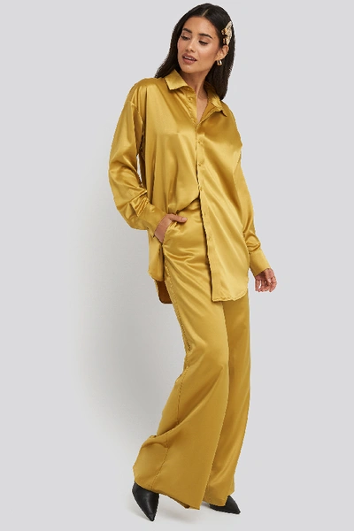 NA-KD Wide Leg Satin Pants Yellow