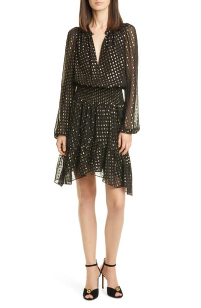 A.L.C SIDNEY METALLIC DOT LONG SLEEVE SILK DRESS