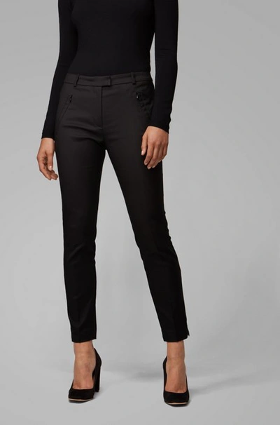 HUGO BOSS CROPPED SLIM-FIT TROUSERS WITH ZIPPED HEMS