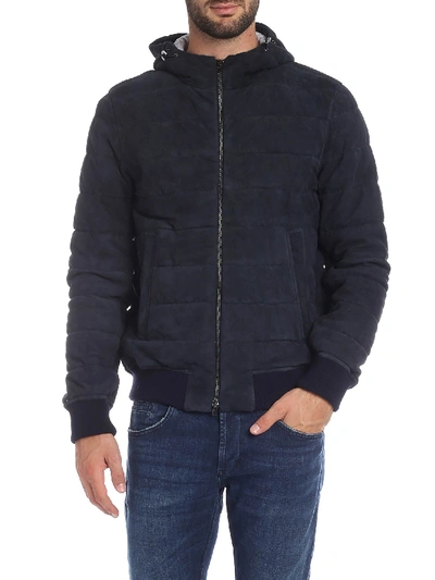 HERNO RESORT PUFFER JACKET IN BLUE SUEDE