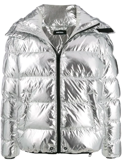 Diesel W-smith Mirrored Down Jacket In Silver