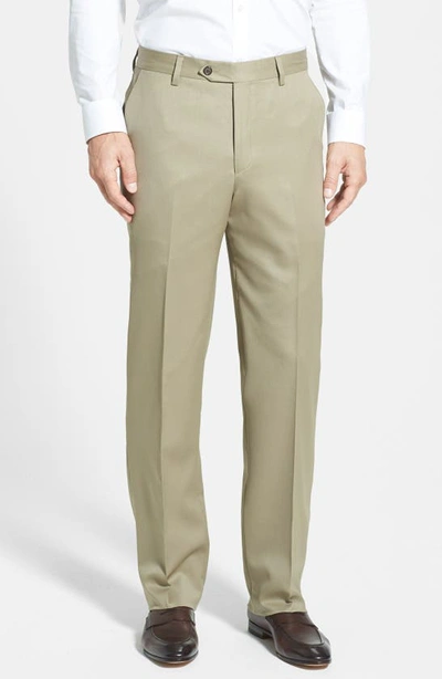 BERLE BERLE FLAT FRONT CLASSIC FIT WOOL GABARDINE DRESS PANTS