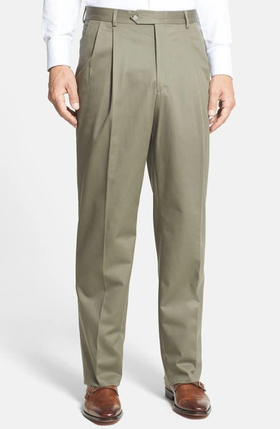 BERLE BERLE PLEATED CLASSIC FIT COTTON DRESS PANTS