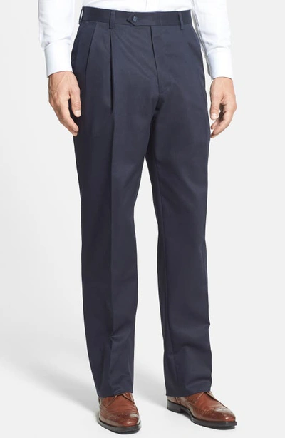 BERLE BERLE PLEATED CLASSIC FIT COTTON DRESS PANTS