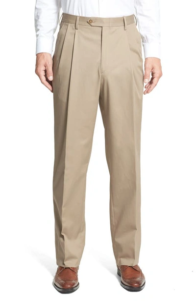 BERLE BERLE PLEATED CLASSIC FIT COTTON DRESS PANTS